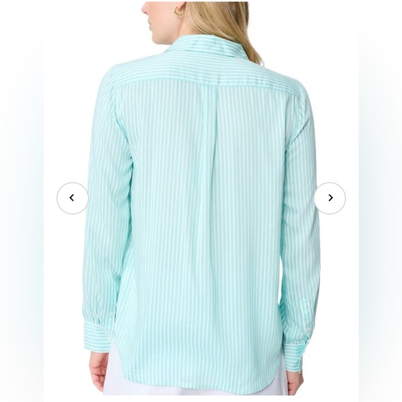 J.MCLAUGHLIN DENVER SILK-BLEND BLOUSE SIZE L GREEN WHITE EUC - Picture 2 of 10